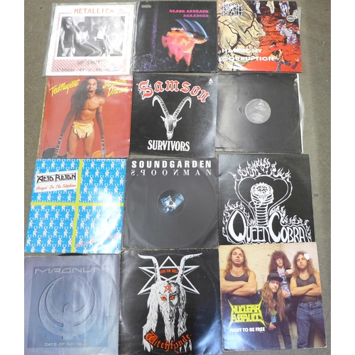 677 - A collection of sixteen LP records including Metallica Up Shot, bootleg, Napalm Death Harmony Corrup... 