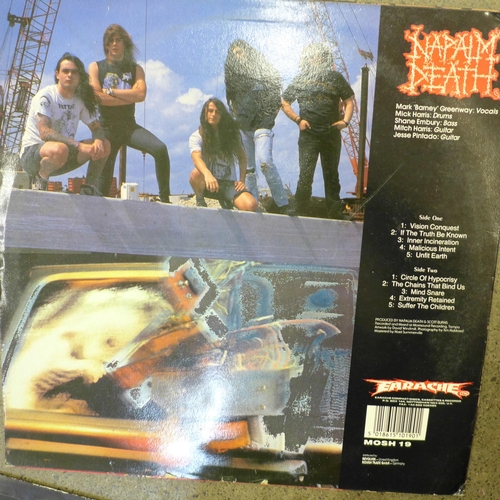 677 - A collection of sixteen LP records including Metallica Up Shot, bootleg, Napalm Death Harmony Corrup... 