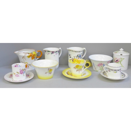 714 - A collection of Shelley china including three cream jugs, a Phlox pattern cup, saucer and sugar bowl... 