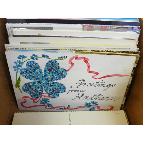 716 - Postcards; a box of postcards, vintage to modern