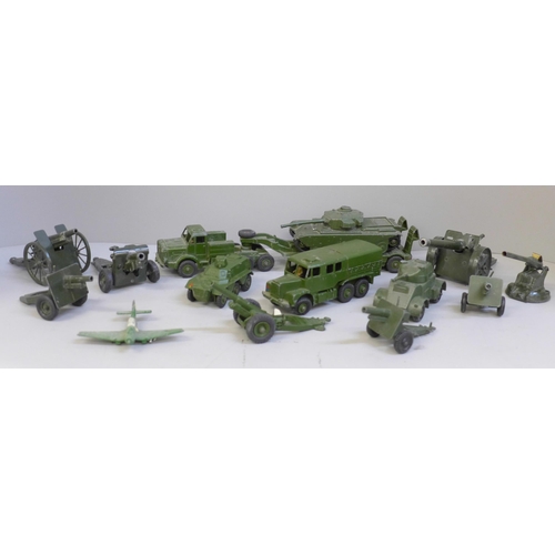 723 - A collection of Dinky Toys military die-cast model vehicles, Centurion Tank and Tank Transporter, Me... 