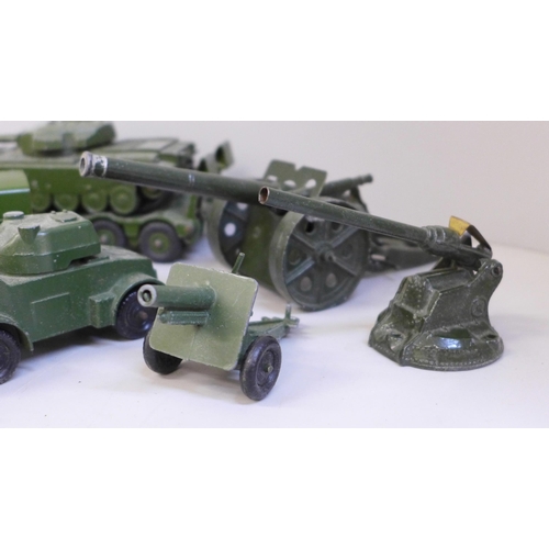 723 - A collection of Dinky Toys military die-cast model vehicles, Centurion Tank and Tank Transporter, Me... 