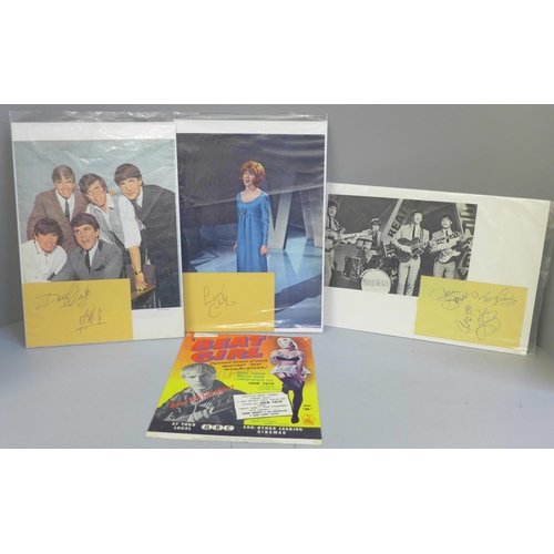 726 - Pop music signed displays, Dave Clark 5, Merseybeats, Adam Faith and Cilla Black