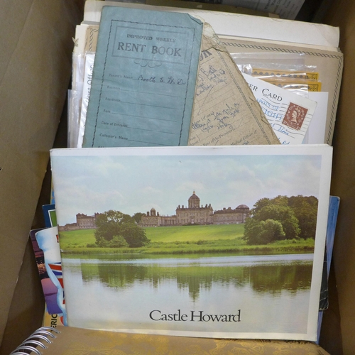 759 - A large box of assorted paper ephemera, photographs, folder of reproduction prints, etc.