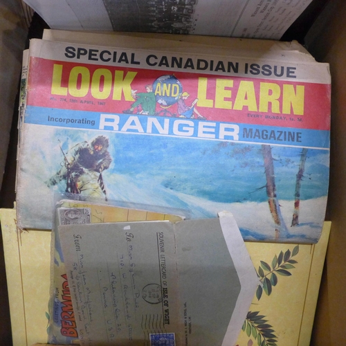 759 - A large box of assorted paper ephemera, photographs, folder of reproduction prints, etc.