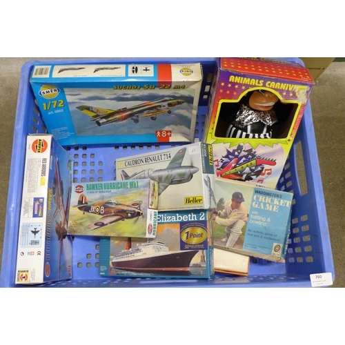 760 - A collection of plastic model kits including Airfix, Revell and boxed games and toys