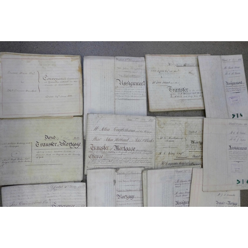 772 - A collection of indentures, Sheffield and Gloucestershire, fifteen vellum, 1812-1918, ten paper 1918... 