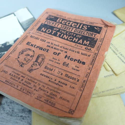 793 - A collection of ephemera including early receipts from 1890s onwards, silks, postcards, photographs,... 