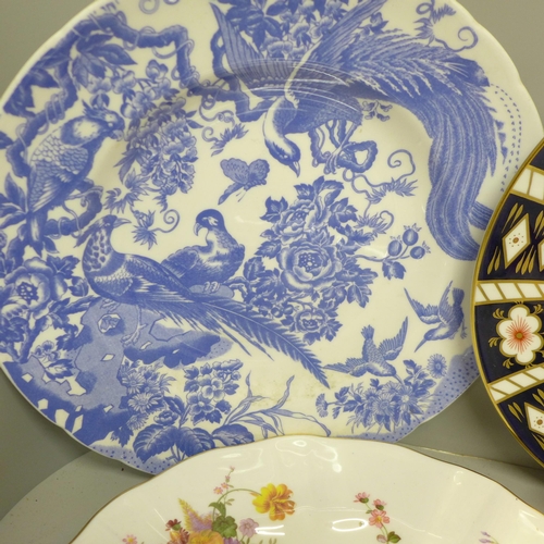 849 - Royal Crown Derby and Coalport china; four plates, two dishes, two ginger jars, a pot and vase