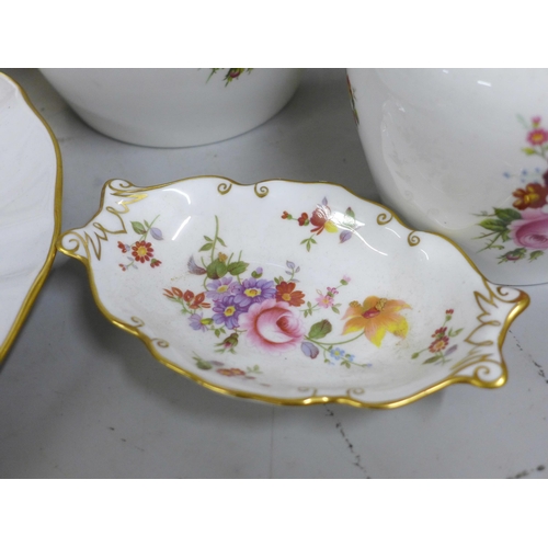 849 - Royal Crown Derby and Coalport china; four plates, two dishes, two ginger jars, a pot and vase