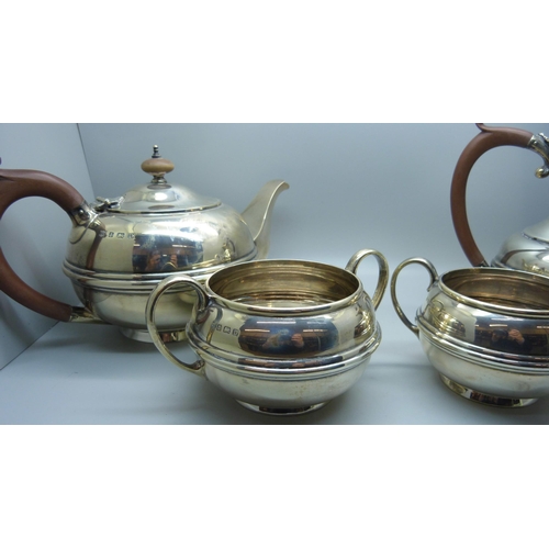 863 - A four piece silver tea service, Birmingham 1928, 1,562g or 50oz.