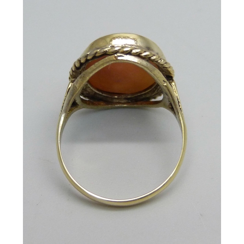 973 - A silver gilt cameo ring marked gold on silver, R