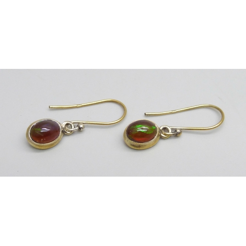 974 - A pair of silver gilt cabochon multi-colour stone drop earrings