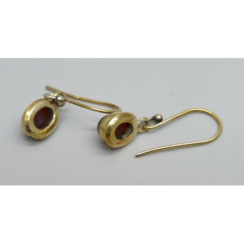 974 - A pair of silver gilt cabochon multi-colour stone drop earrings