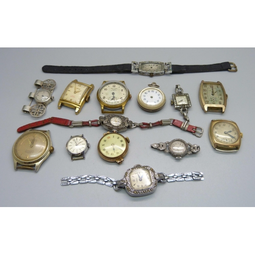 978 - A collection of wristwatches, Art Deco, cocktail including silver and a Marvin clip brooch watch, so... 