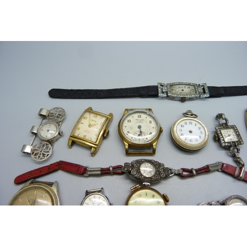 978 - A collection of wristwatches, Art Deco, cocktail including silver and a Marvin clip brooch watch, so... 