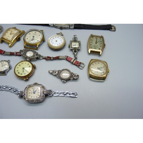 978 - A collection of wristwatches, Art Deco, cocktail including silver and a Marvin clip brooch watch, so... 