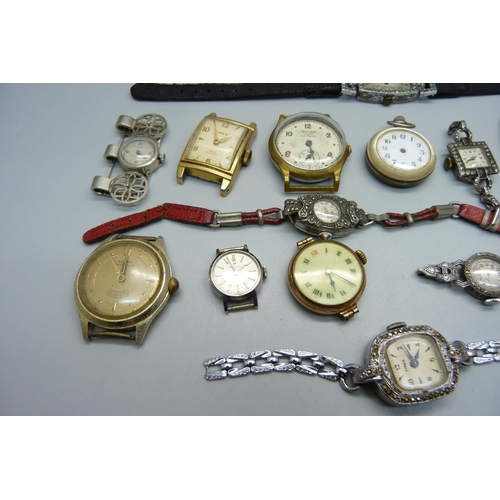 978 - A collection of wristwatches, Art Deco, cocktail including silver and a Marvin clip brooch watch, so... 