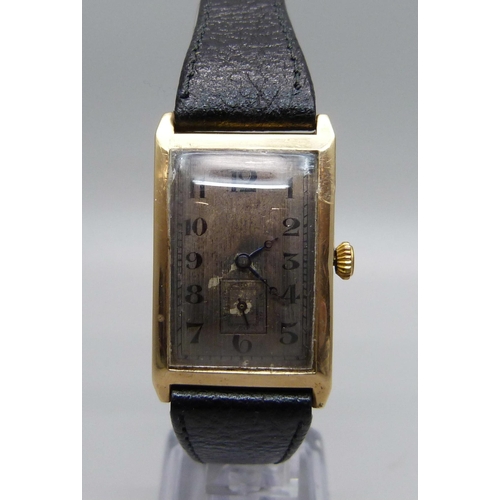 980 - A 9ct gold cased Art Deco wristwatch, with inscription dated 1929, Glasgow import mark for 1928, 24m... 