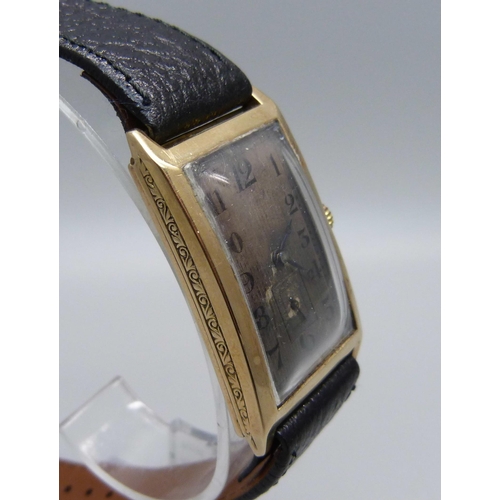 980 - A 9ct gold cased Art Deco wristwatch, with inscription dated 1929, Glasgow import mark for 1928, 24m... 