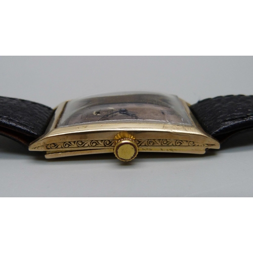 980 - A 9ct gold cased Art Deco wristwatch, with inscription dated 1929, Glasgow import mark for 1928, 24m... 