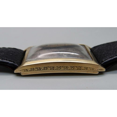 980 - A 9ct gold cased Art Deco wristwatch, with inscription dated 1929, Glasgow import mark for 1928, 24m... 