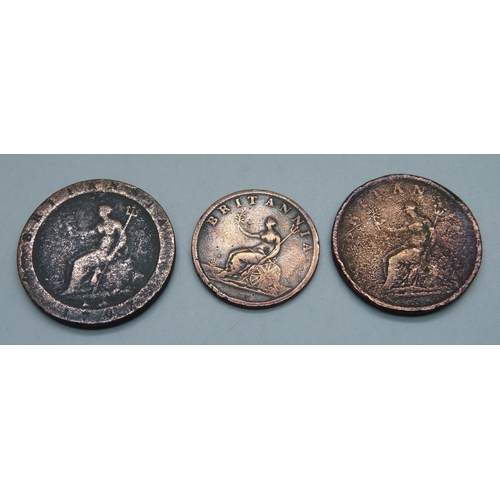 984 - A George III cartwheel penny, two penny, 1806 and farthing, 1807