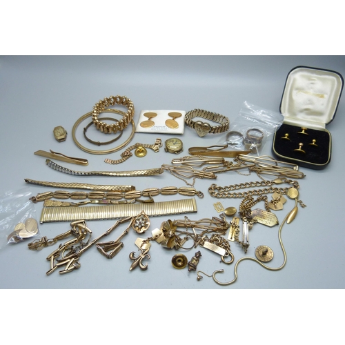 990 - A collection of rolled gold and gold tone jewellery, cufflinks and studs, etc.