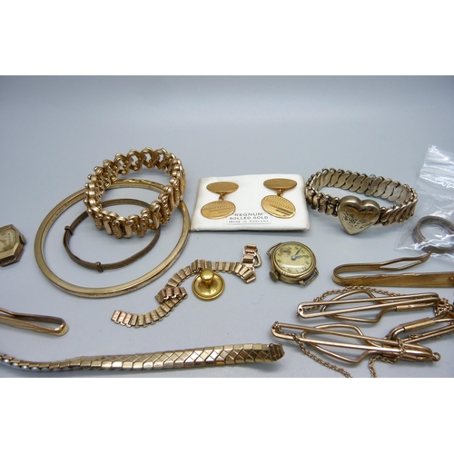 990 - A collection of rolled gold and gold tone jewellery, cufflinks and studs, etc.