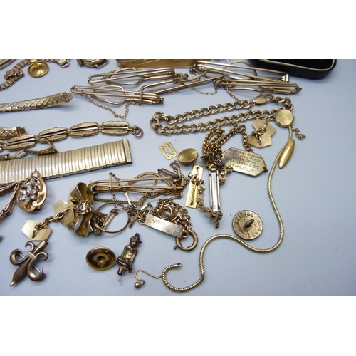 990 - A collection of rolled gold and gold tone jewellery, cufflinks and studs, etc.