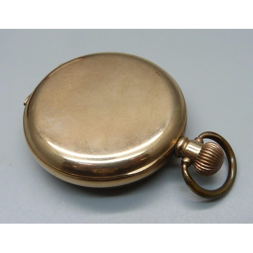 992 - An Omega top-wind gold-plated pocket watch, with fitted box, underside of case bears sticker marked ... 