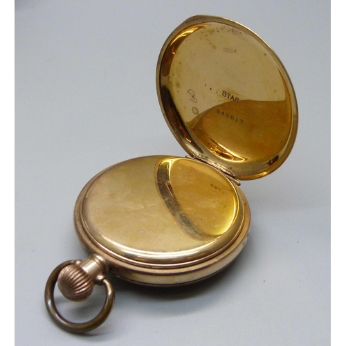 992 - An Omega top-wind gold-plated pocket watch, with fitted box, underside of case bears sticker marked ... 