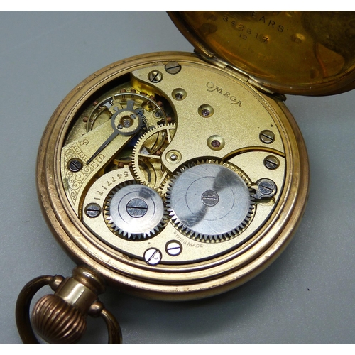 992 - An Omega top-wind gold-plated pocket watch, with fitted box, underside of case bears sticker marked ... 