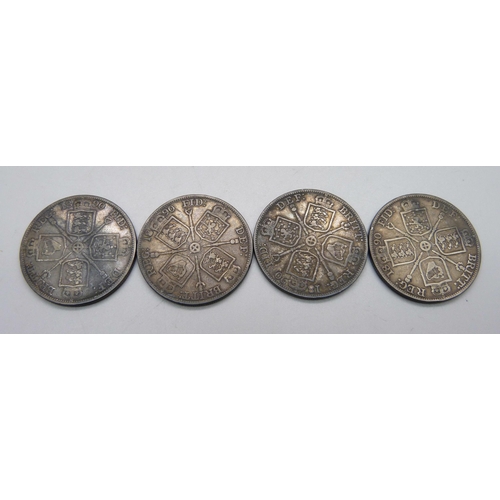 997 - Four Victorian 1890 double florin coins, 89.1g