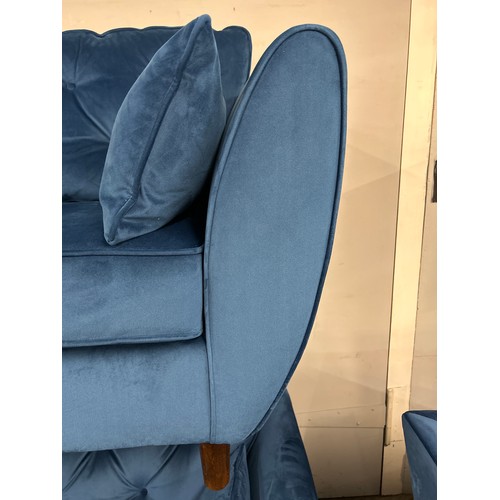 1471 - A Hoxton blue velvet pair of three seater sofas and armchair RRP £2317