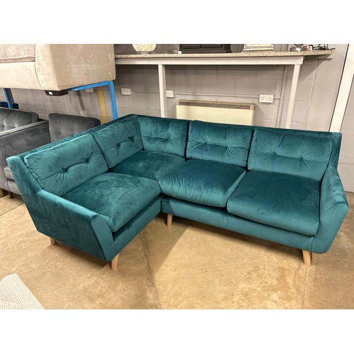 1464 - A turquoise velvet corner sofa