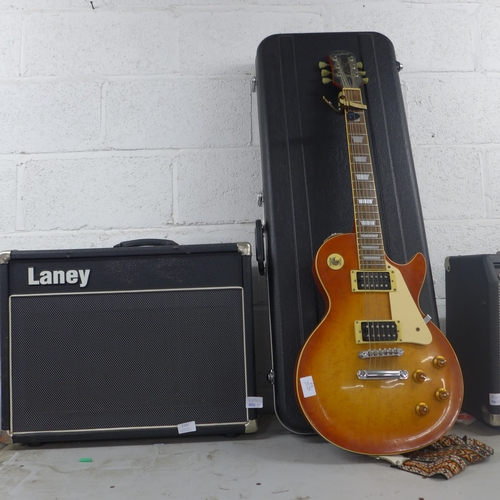 2102 - A Gibson Epiphone Les Paul electric guitar (serial no. F97090247) with Laney model VC30 valve amp an... 