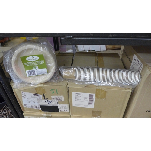 2421 - A quantity of four ounce disposable paper cups, 8 large boxes of plastic lids and a quantity of pape... 