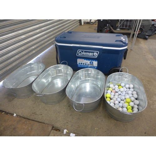 2313 - A Coleman cool box, ice buckets and golf balls