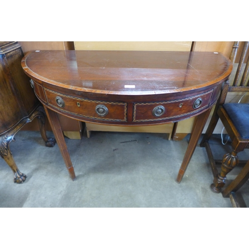 158 - A Victorian inlaid mahogany demi-lune console table