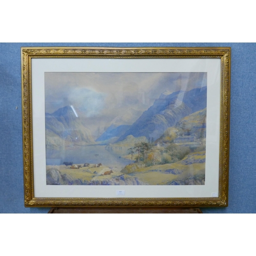 303 - R. Bown, mountainous lake scene, watercolour, dated 1877, framed