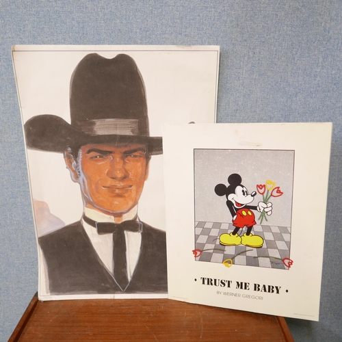 312B - Two prints, Clint Eastwood, no. 19/150 and Mickey Mouse, unframed