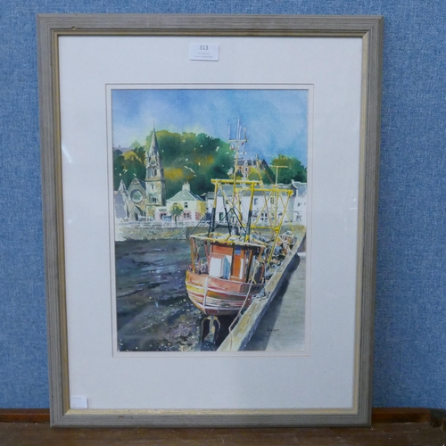 313 - * Ashcroft, English harbour scene, watercolour, framed