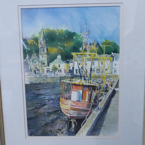 313 - * Ashcroft, English harbour scene, watercolour, framed