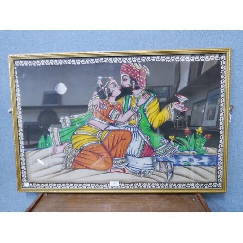 326 - An Indian print on fabric, wedding ceremony, framed