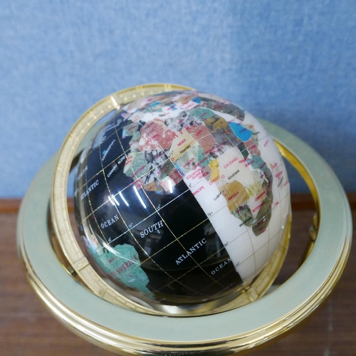 330 - A small faux gemstone terrestrial globe on gilt metal stand