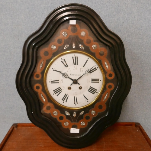 335 - A 19th Century French ebonised and mother of pearl inlaid vineyard wall clock