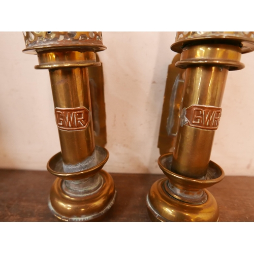 357 - Two G.W.R. brass railway carriage lamps