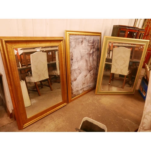 374 - Two gilt framed mirrors and a print