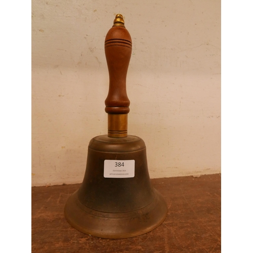 384 - A vintage bronze school hand bell